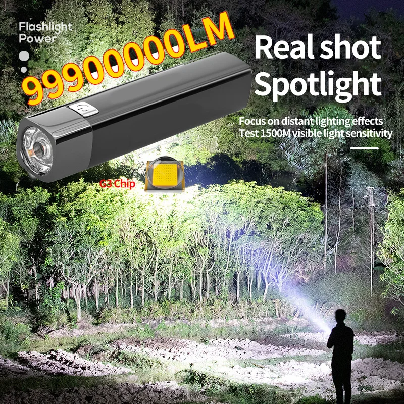 G3 Tactical Flashlight High power Led Flashlights Powerful Rechargeable 990000LM Ultra Bright Portable Lighting Lamp Power Bank
G3 Tactical Flashlight High power Led Flashlights Powerful Rechargeable 990000LM Ultra Bright Portable Lighting Lamp Power Bank