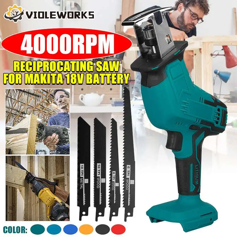 Cordless Reciprocating Saw Portable Electric Saw Kit with 4 Blades Metal Wood Cutting Power Tool for Makita 18V Battery
Cordless Reciprocating Saw Portable Electric Saw Kit with 4 Blades Metal Wood Cutting Power Tool for Makita 18V Battery