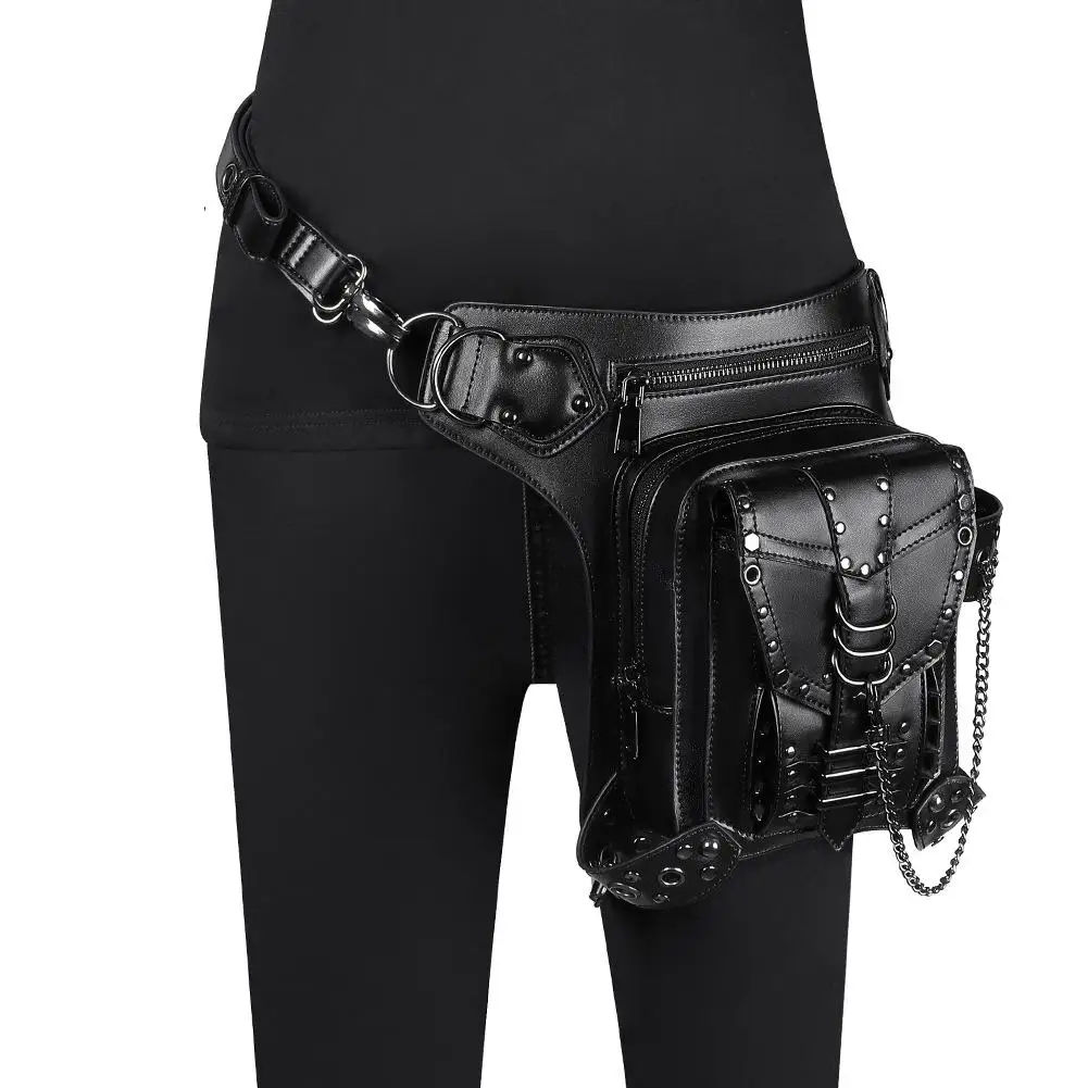 

Chain bag steampunk rivet motorcycle bag women's shoulder messenger bag women's bag travel waist bag Fanny Pack Purse Leg Bag