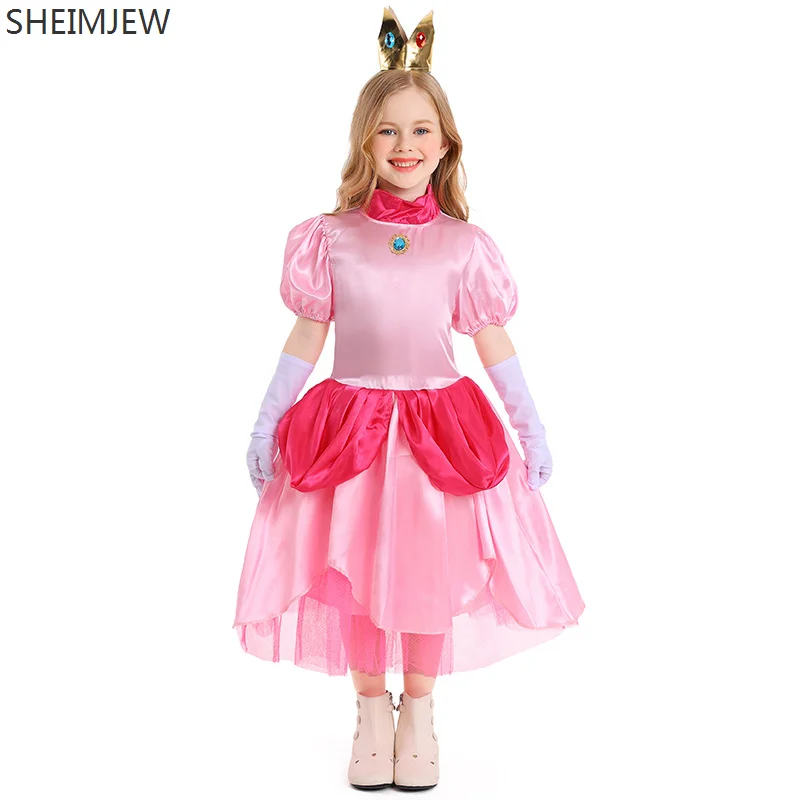 

New Girls Pink Princess Cosplay Costume Children's Medieval Court Outfit Carnival Party Pink Peach Flowers Show Birthday Dresses