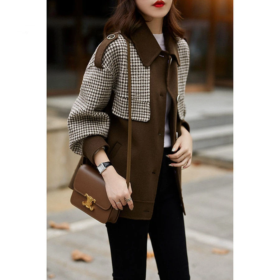 2023 New Spring Autumn Jacket Women Loose Splicing Plaid Woolen Coat Tops Long-Sleeved Fashion Outerwear Casual Jackets Female
2023 New Spring Autumn Jacket Women Loose Splicing Plaid Woolen Coat Tops Long-Sleeved Fashion Outerwear Casual Jackets Female