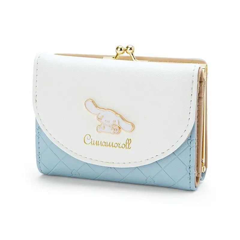 

Женский кошелек Sanrio Cinnamoroll, милая длинная сумка, короткий складной кошелек для монет, держатель для карт, милый модный кошелек на молнии из искусственной кожи, подарок для девушек