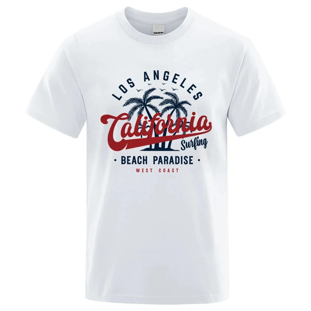 

Los Angeles California Beach Paradise Men Tops Crewneck T Shirt Cotton Summer T-Shirt Breathable Oversize Clothes 64701
