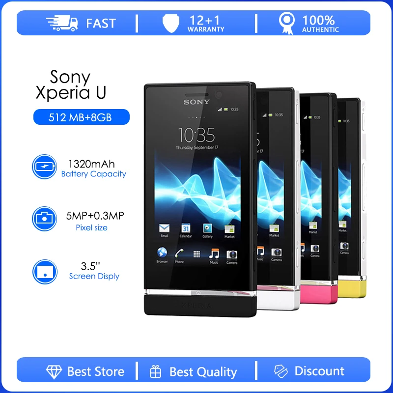 

Sony Xperia U ST25 ST25i Refurbished-Original Unlocked GSM 3.5"inch 3G 5MP GPS WIFI Android Smartphone 512 RAM 720p Cellphone