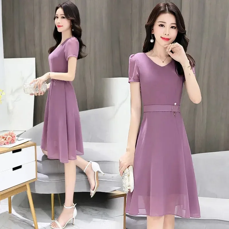Korean Fashion Chiffon Midi Dress Women Summer Short Sleeve Casual Knee Length Elegant A-line Party Dresses Vestidos J158
Korean Fashion Chiffon Midi Dress Women Summer Short Sleeve Casual Knee Length Elegant A-line Party Dresses Vestidos J158