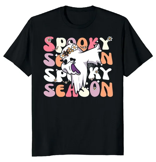 

Groovy Ghost Spooky Halloween Funny Novelty Crewneck Cotton T Shirt Men Casual Short Sleeve Tees Tops Dropshipping