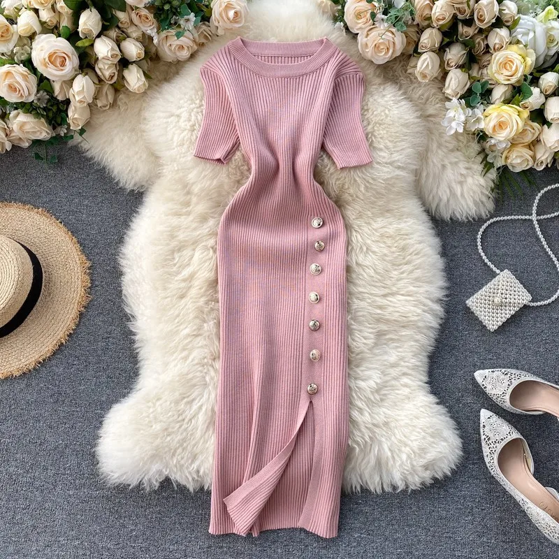 Summer Short Sleeve Knit Woman Dress Bodycon Female Vestido Sexy Button Woman Dresses Vestidos
Summer Short Sleeve Knit Woman Dress Bodycon Female Vestido Sexy Button Woman Dresses Vestidos