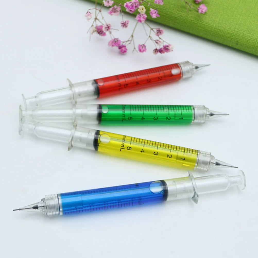 

12pcs Novelty Needle Tube Shaped Ball Point Pen Syringe Ball Pen School Accessaries(Blue and Red and Green and Yellow)