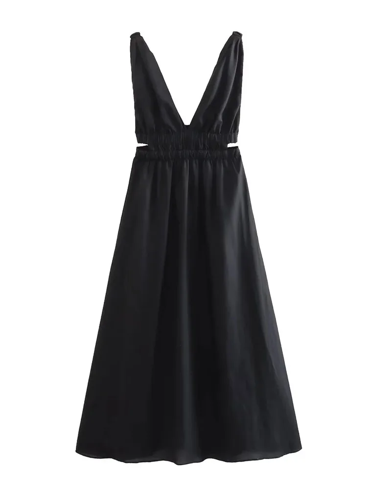 TRAF 2023 Summer New Women's vest dress fashion solid color deep V-neck halter back street mid-length skirt dress
TRAF 2023 Summer New Women's vest dress fashion solid color deep V-neck halter back street mid-length skirt dress