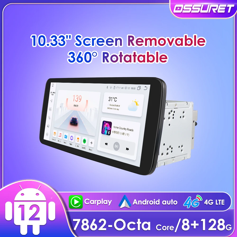 

Ossuret 10.33inch 2Din Android Auto Car Radio Universal Multimedia 360° Rotatable QLED Screen DSP RDS CarPlay GPS Navi UI7862