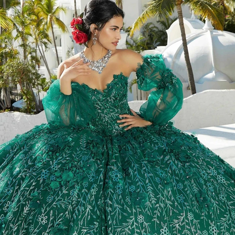 Emerald Green Shiny Princess Quinceanera Dresses Princess 3DFlowers Ball Gown Birthday Gown Applique Tulle Sweet 16 Dresses vest
Emerald Green Shiny Princess Quinceanera Dresses Princess 3DFlowers Ball Gown Birthday Gown Applique Tulle Sweet 16 Dresses vest