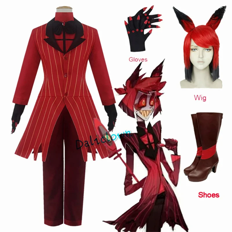 Костюм Аниме Hazbin для косплея в отеле и аласторе, костюм для косплея на Хэллоуин, униформа для мужчин и женщин, куртка, красный костюм, парик с ушками, обувь, реквизит
Костюм Аниме Hazbin для косплея в отеле и аласторе, костюм для косплея на Хэллоуин, униформа для мужчин и женщин, куртка, красный костюм, парик с ушками, обувь, реквизит