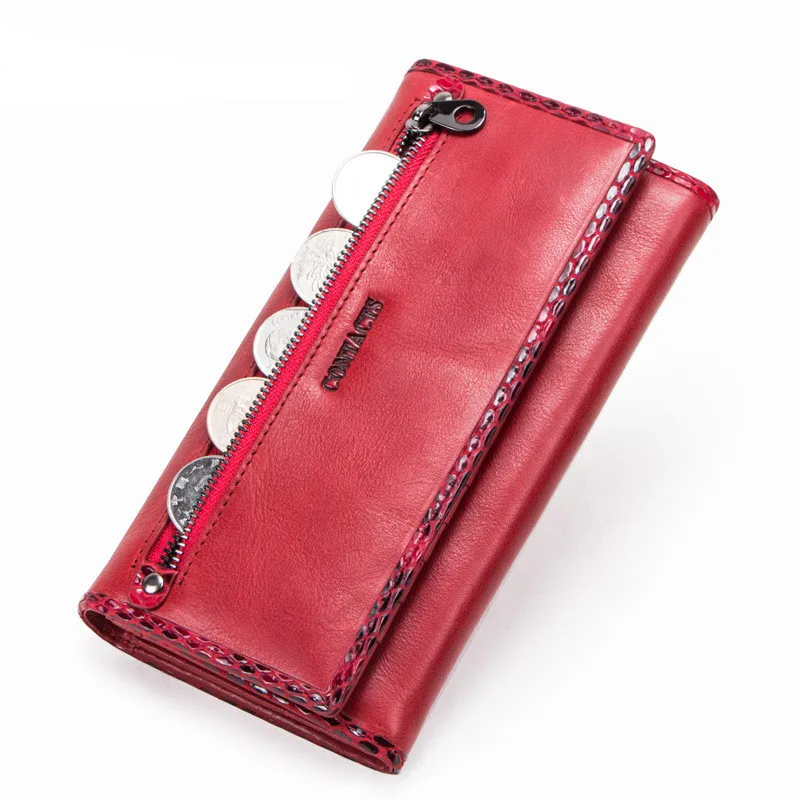 

European and American leather women's wallet card holder coin purses first layer leather tri-fold women clutch bags long wallets