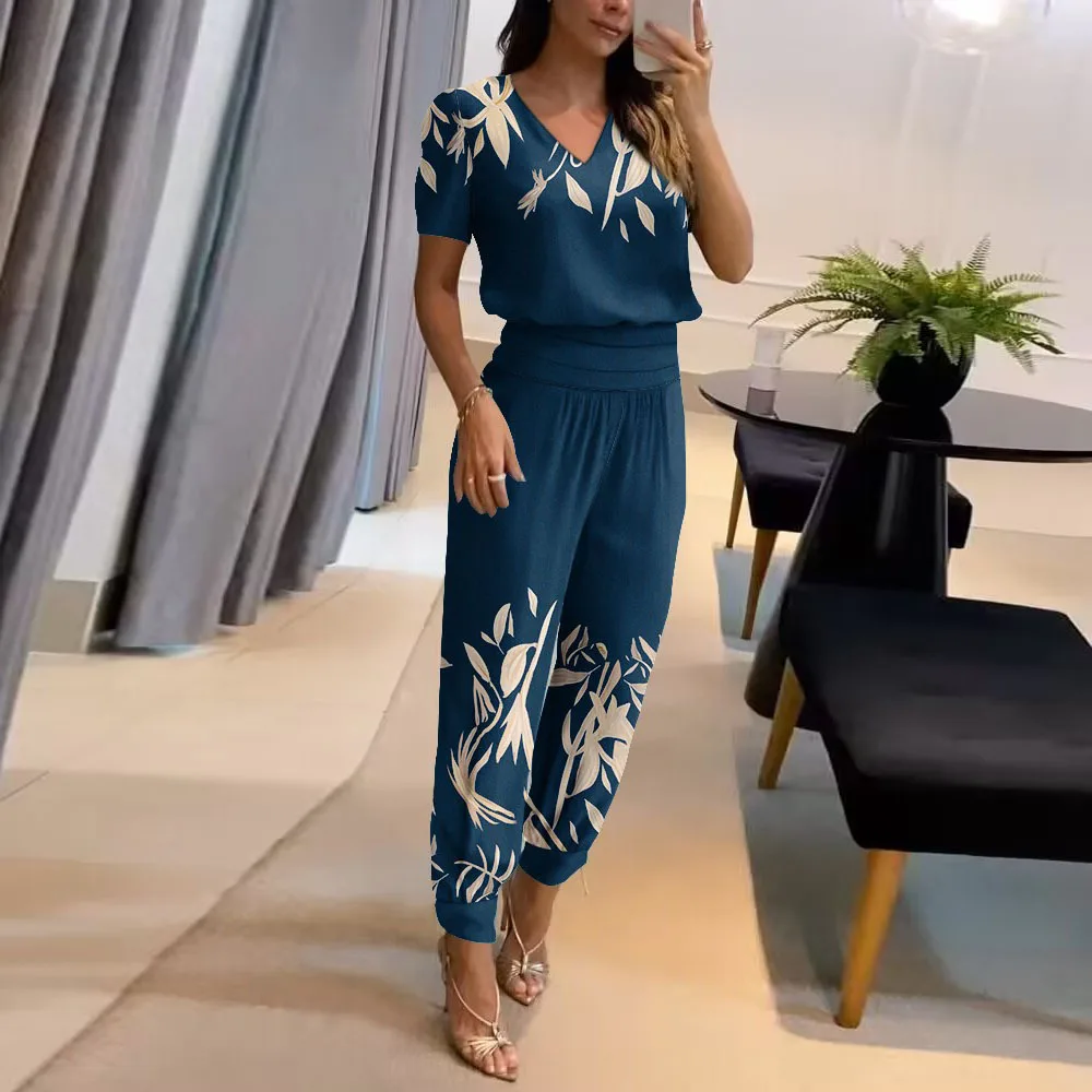 2023 Spring Women's Suit Print V-neck Short Sleeve Tops Elastic Waist Long Pants Suits Female Casual Elegant Trendy Lady Clothes
2023 Spring Women's Suit Print V-neck Short Sleeve Tops Elastic Waist Long Pants Suits Female Casual Elegant Trendy Lady Clothes