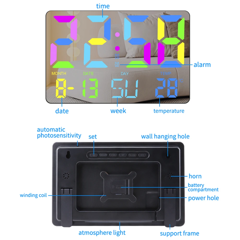 LED Digital Projection Alarm Clock Electronic Wall Clock With RGB Colorful Gradient And Large Screen Mirror Digital Alarm Clock
LED Digital Projection Alarm Clock Electronic Wall Clock With RGB Colorful Gradient And Large Screen Mirror Digital Alarm Clock
