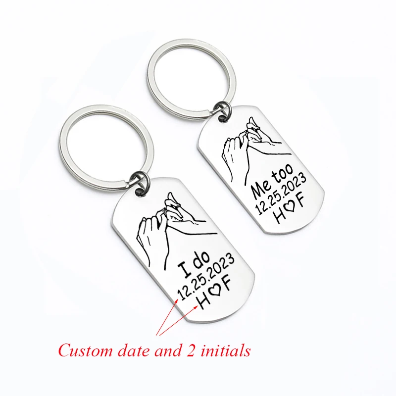 

2pcs Customized Pinky Promise Date Name Initials Personalized Keychain Couples Marry Anniversary Gift Stainless Steel Keyring