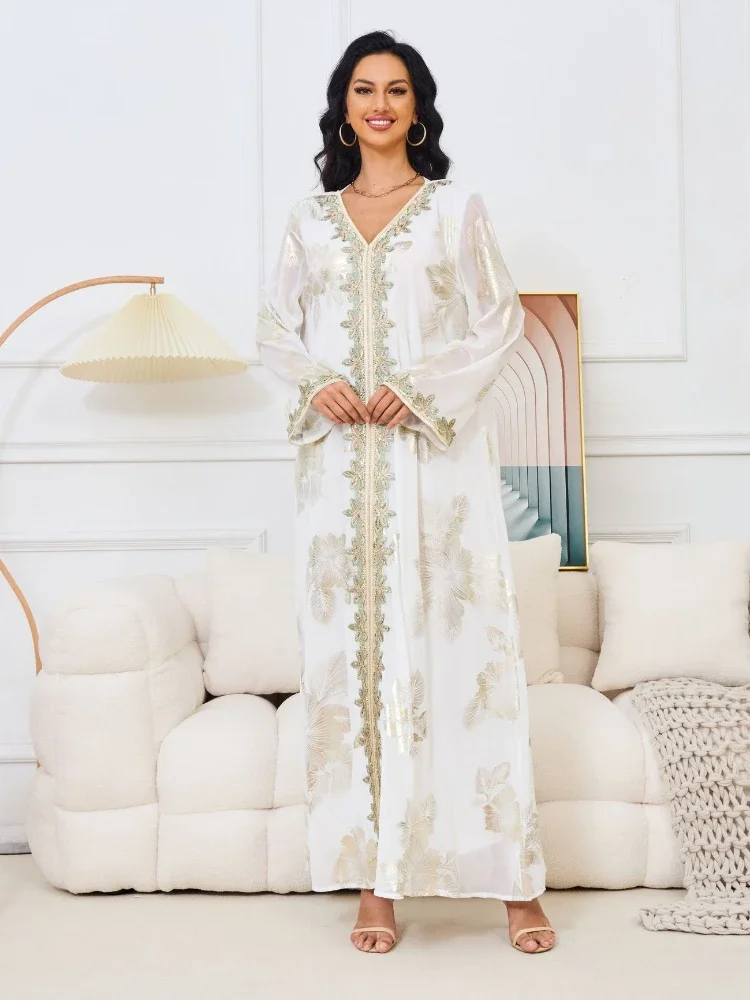 

Eid Morocco Dress Party Muslim Abaya Dubai Luxury Gilding Belted Abayas for Women Kaftan Elegant Islam Evening Dresses Vestidos