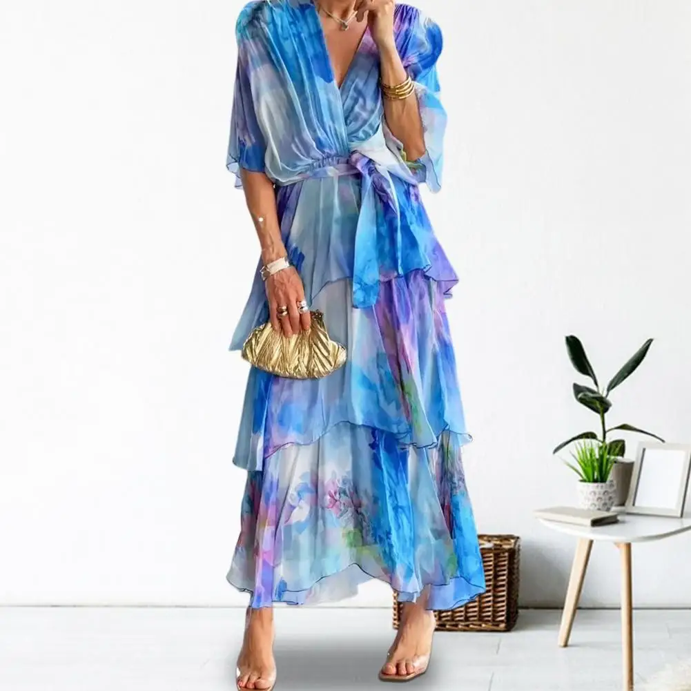 Batwing Sleeve Dress Dreamy Colors Ruffle Lace-up Maxi Dress Multi-layered Pleated V Neck with Scattered Cake Hem Slim for Beach
Batwing Sleeve Dress Dreamy Colors Ruffle Lace-up Maxi Dress Multi-layered Pleated V Neck with Scattered Cake Hem Slim for Beach