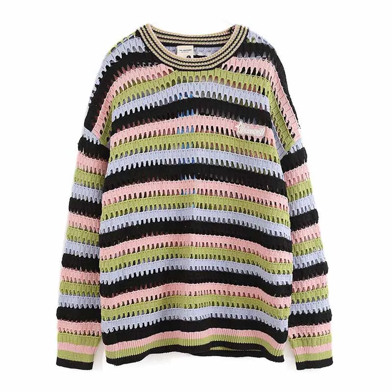 Hip Hop Hollow Out Knitted Sweater Men Fashion Striped Pullover Tops Vintage Streetwear
Hip Hop Hollow Out Knitted Sweater Men Fashion Striped Pullover Tops Vintage Streetwear