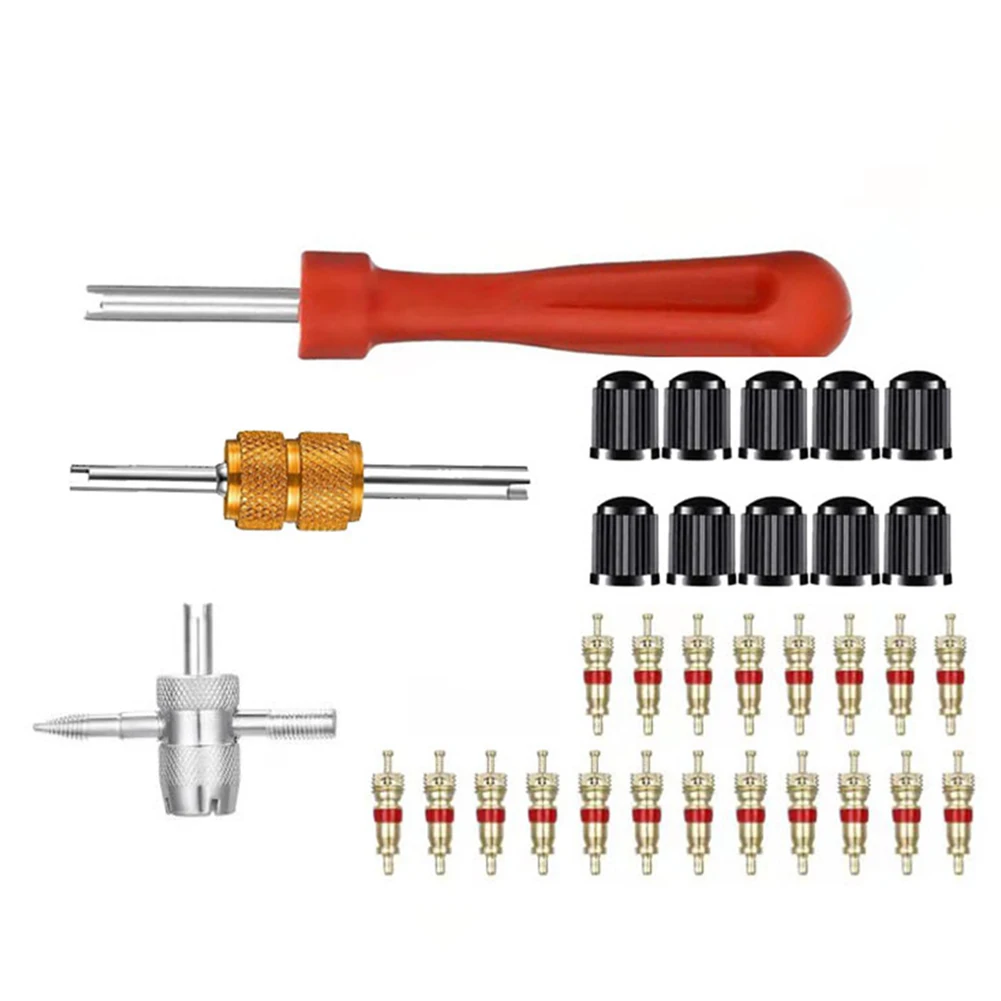 

Valve Core Valve Stem Install Tools Wrench Tire Valve Core 1 Four Way Valve Tool 20 Air Cores Removes And Install Valves Cores