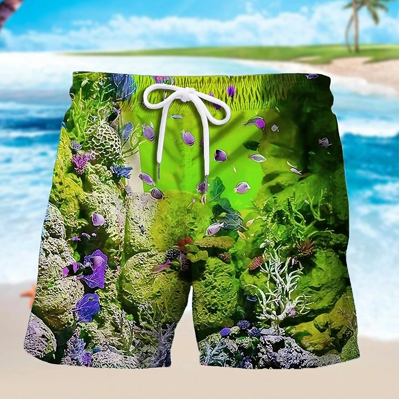 

Пляжные шорты Гавайские с рисунком животных, Короткие штаны с морской черепашкой и рыбками, Повседневная летняя одежда для мужчин, Гавайские плавки, детские Бордшорты