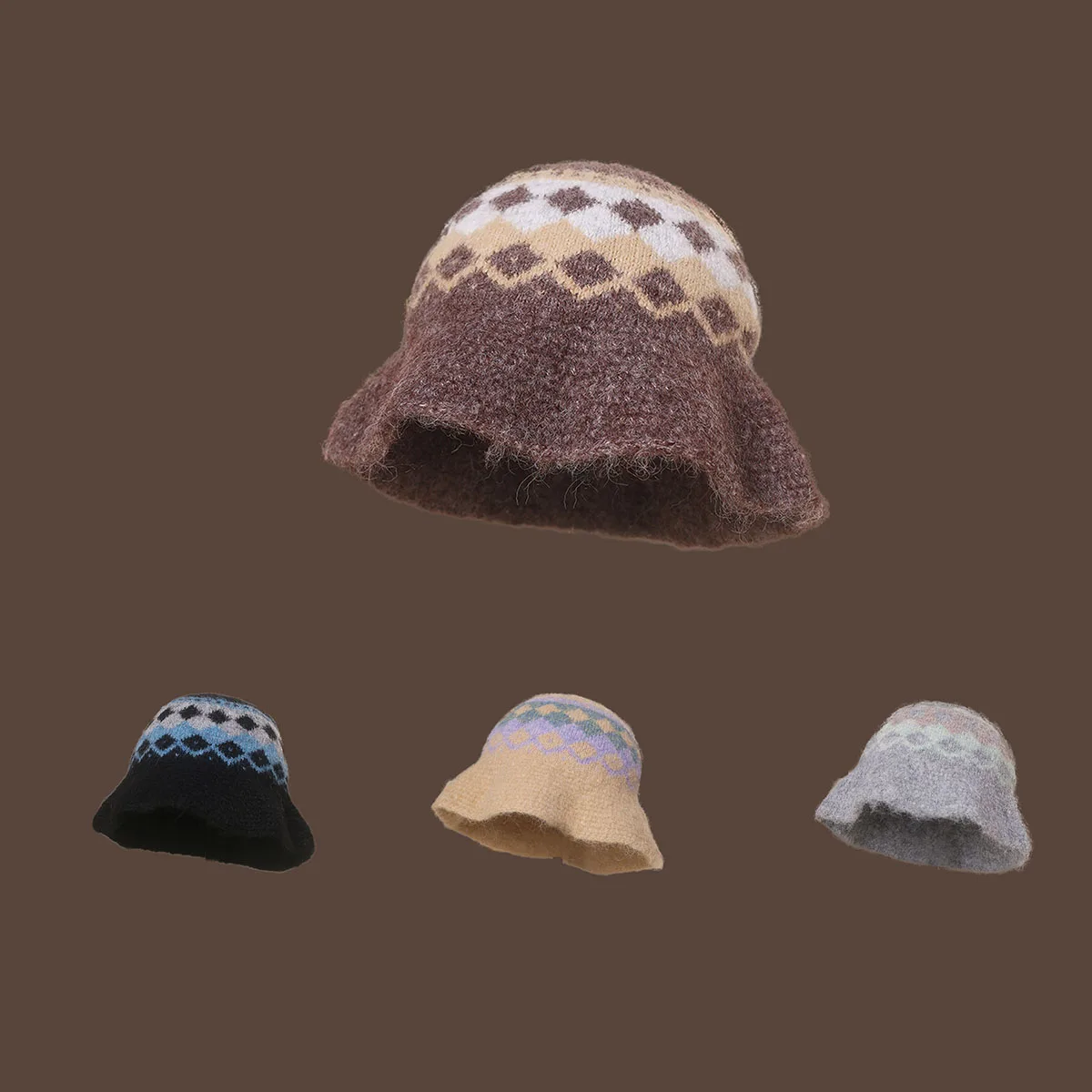 

2023 Geometric pattern Fisherman's hat gentle wool Cap bucket hat Japan Soft Knitted Women Korean hats Painter warm Winter Hat