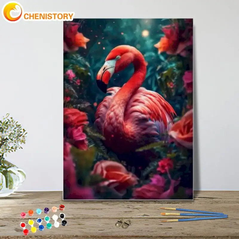 

CHENISTORY Painting By Number Flamingo Animals Kits Handpainted DIY Picture By Number Drawing On Canvas Gift Home Decoration