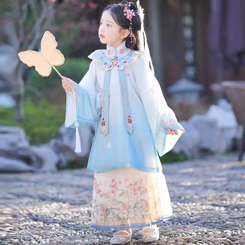 

Children's Hanfu Spring/Summer High end Ming made Cloud Shoulder Ancient Costume Set with Chinese Style Tang Style Super Immorta
