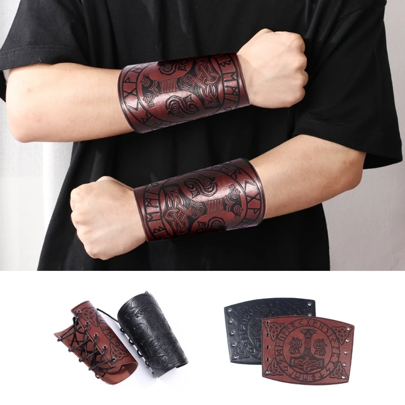 

Medieval Armor Men Cosplay Arm Warmers Lace-up Vintage Pirate Knight Gauntlet Wristband Bracer Adjustable Accessories