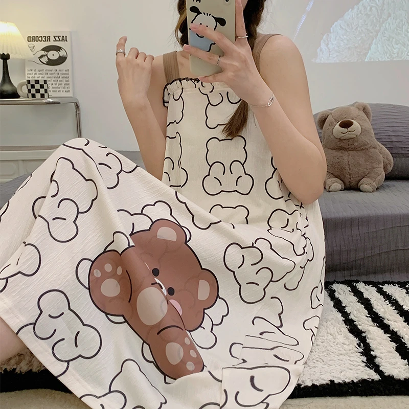 Summer Women Nightgown Pajamas Cartoon Bear Print Nightdress Cute Sleepwear Sleeveles Girl Pijamas Mujer Women Leisure Homewear
Summer Women Nightgown Pajamas Cartoon Bear Print Nightdress Cute Sleepwear Sleeveles Girl Pijamas Mujer Women Leisure Homewear