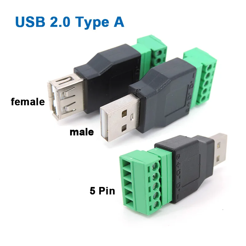 

USB 2.0 тип А штекер/гнездо на 5-контактный винтовой разъем USB разъем с защитой USB2.0 для винтовой клеммы