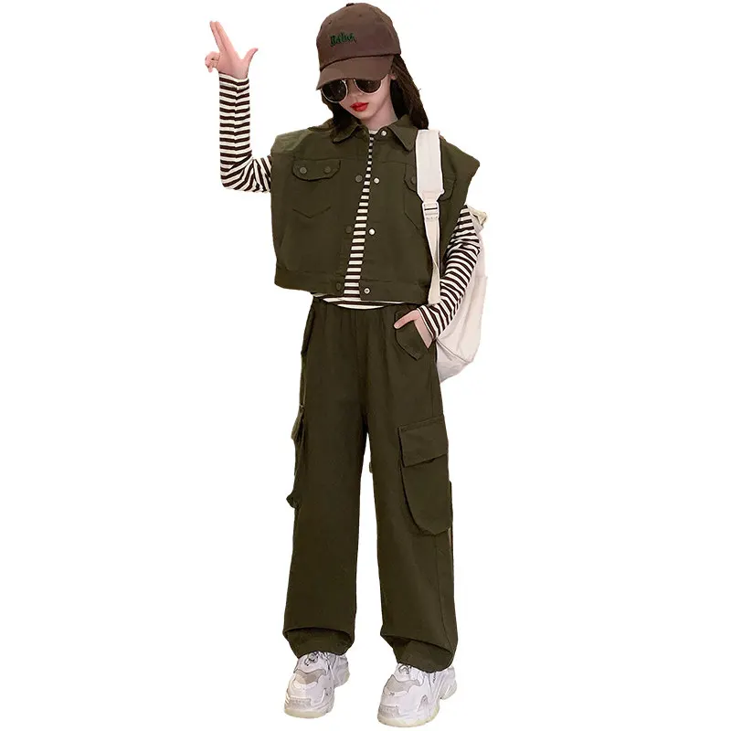 Girls Clothes 2Pcs Spring Autumn Turn Down Collar Vest + Cargo Pants Suits Children's Clothing Sets Fashion Kids Outfits 5-14Yrs
Girls Clothes 2Pcs Spring Autumn Turn Down Collar Vest + Cargo Pants Suits Children's Clothing Sets Fashion Kids Outfits 5-14Yrs