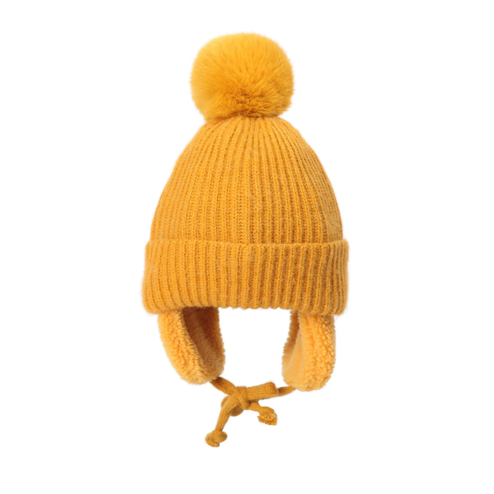 

Winter Kids Hat With Plush Ear Flap Knitting Thick Beanie Cap Rib Cuff Pom Lined Warm Hat Gift For Christmas New Year's