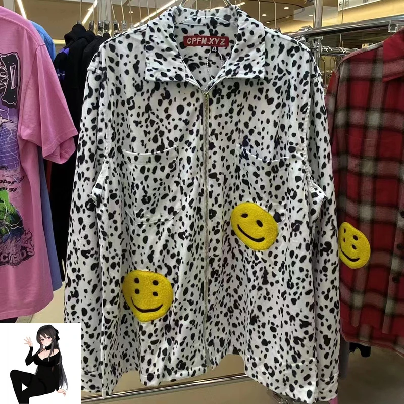 Black Spot Leopard CPFM.XYZ Zipper Jacket Men's Clothes Tops Men Women Embroidery Hairy Patch Smiley Logo Jackets Coat Kanye
Black Spot Leopard CPFM.XYZ Zipper Jacket Men's Clothes Tops Men Women Embroidery Hairy Patch Smiley Logo Jackets Coat Kanye