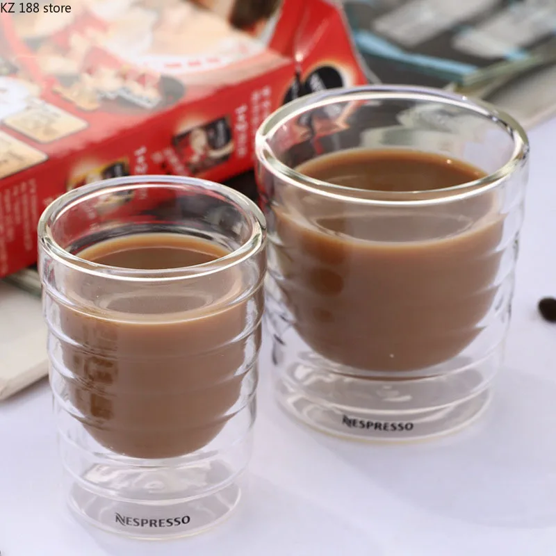 

6Pcs/Set Coffee Cup Caneca Hand Double Wall Glass Tea Cups Whey Protein Canecas Nespresso Coffee espresso 85ml 150ml Thermal Cup