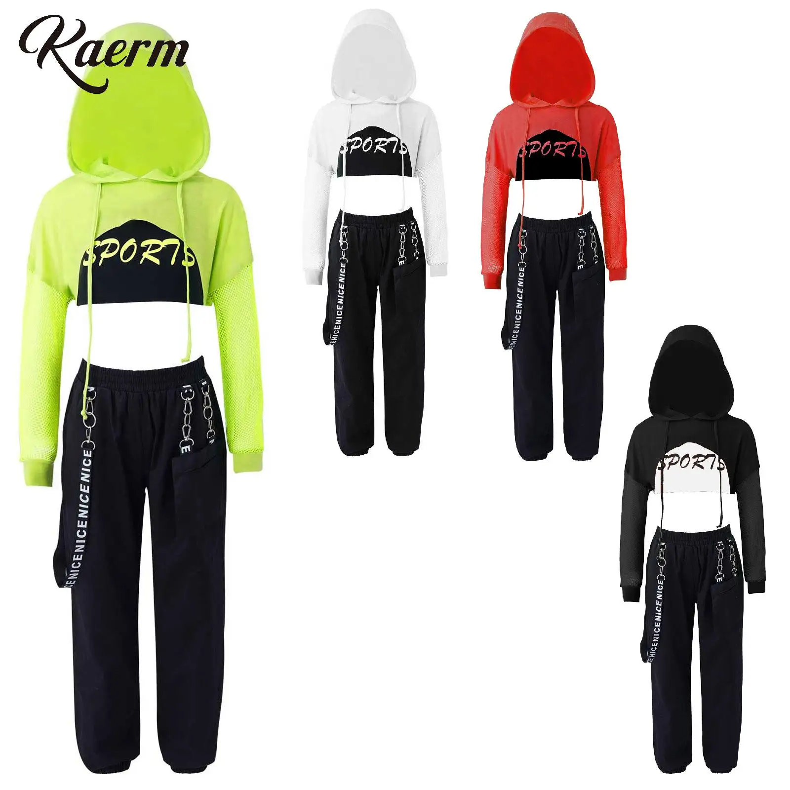 

3Pcs Kids Girls Modern Jazz Dance Costume Hooded Wrap Tops with Vest and Punk Harem Pants Set Hip Hop Street Performance