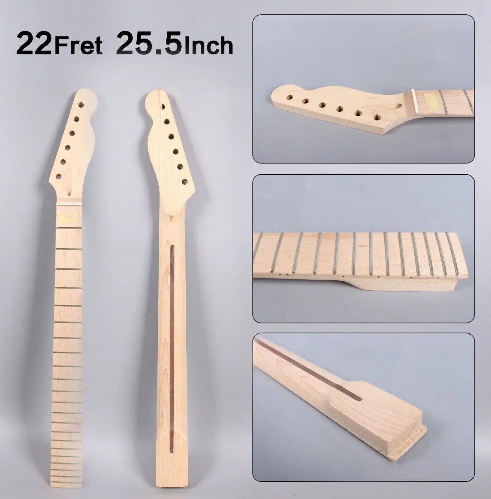 22 Fret Guitar Neck 25.5 Inch Maple Fretboard Truss Rod Adjust at Headstock Replacement Head Bolt on Heel with Back Stripe
22 Fret Guitar Neck 25.5 Inch Maple Fretboard Truss Rod Adjust at Headstock Replacement Head Bolt on Heel with Back Stripe