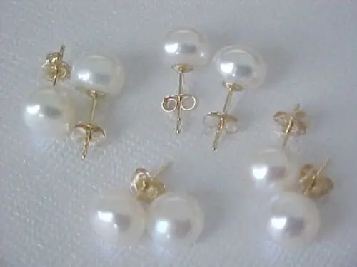 

AAA 9-10mm 4 sets of white natural South Seas pearl earrings with 14 K stud