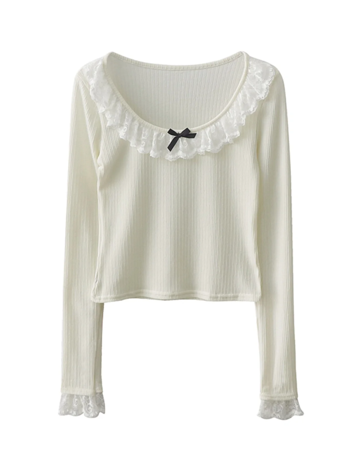 Autumn Winter New Japanese Style Sweet Gentle Style Lace Spliced Bow Short T-shirts Women's O-neck Temperament Age-reducing Tops
Autumn Winter New Japanese Style Sweet Gentle Style Lace Spliced Bow Short T-shirts Women's O-neck Temperament Age-reducing Tops