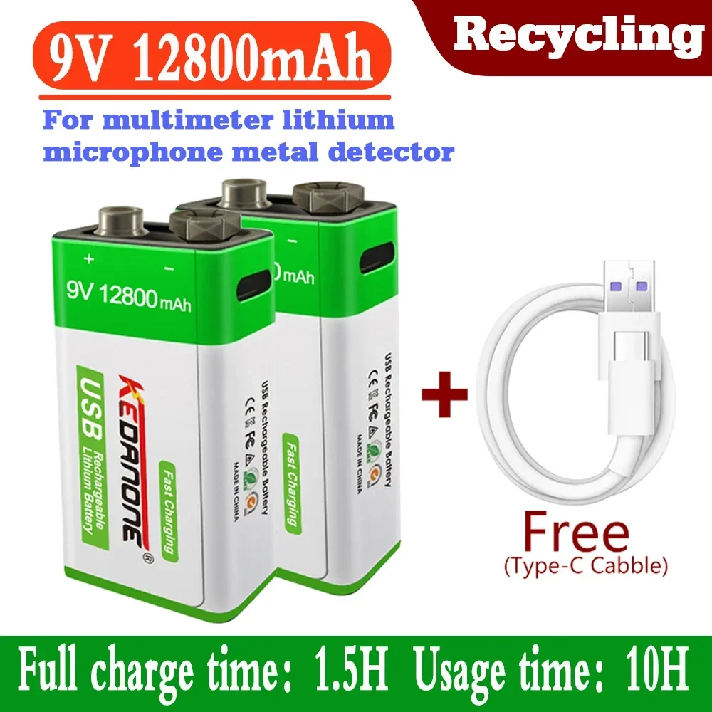 9V Rechargeable Battery 12800mAh 6F22 Micro USB 9v Li-ion Lithium Batteries for Multimeter Microphone Toy Remote Control KTV
9V Rechargeable Battery 12800mAh 6F22 Micro USB 9v Li-ion Lithium Batteries for Multimeter Microphone Toy Remote Control KTV