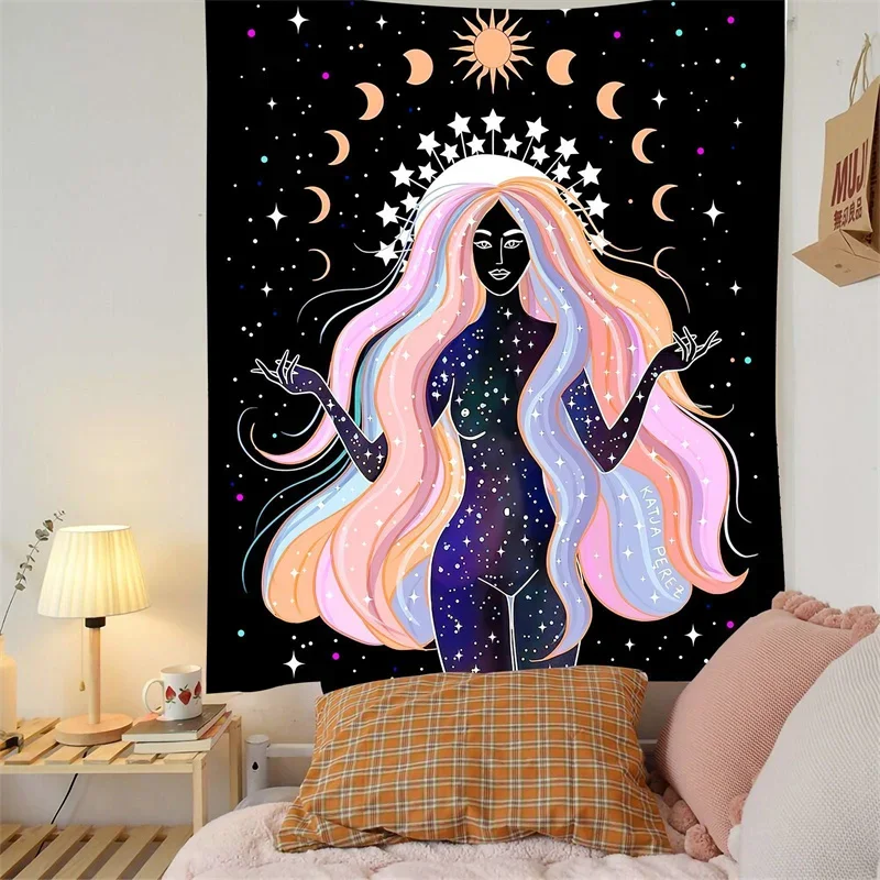 Moon Phase Girl Tapestry Vigor