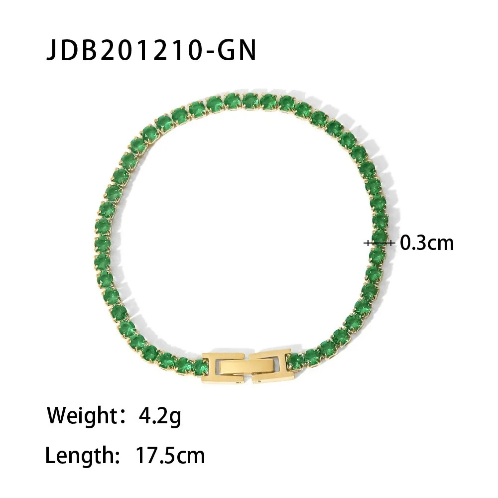 Retro 18K Gold Color Stainless Steel Green Zircon Bracelet Flower Buckle Bracelet Stackable Women's Jewelry Gift for Her Jewelry collection with gold zircon bracelet
