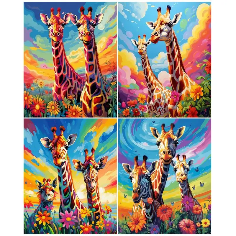 

GATYZTORY Oil Painting By Numbers With Frame Giraffe Handpainted Kits Drawing On Canvas For Adults Diy Gift Wall Decors Pictures