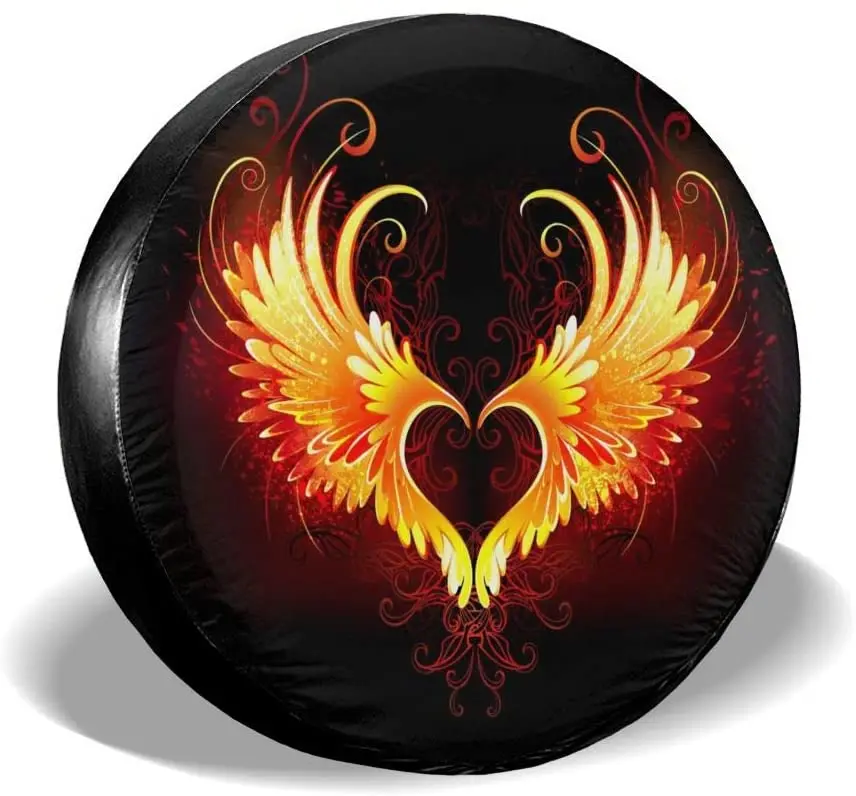 

Delerain Angel Fire Heart Spare Tire Covers for RV Trailer SUV Truck and Many Vehicle, Wheel Covers Sun Protector Waterproo