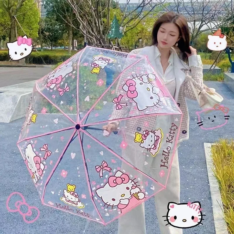

Hello Kitty Y2K Transparent Folding Umbrella Sanrio Kawaii Anime Cinnamoroll Girl Heart Cartoon Cute Umbrella Toys for Girls