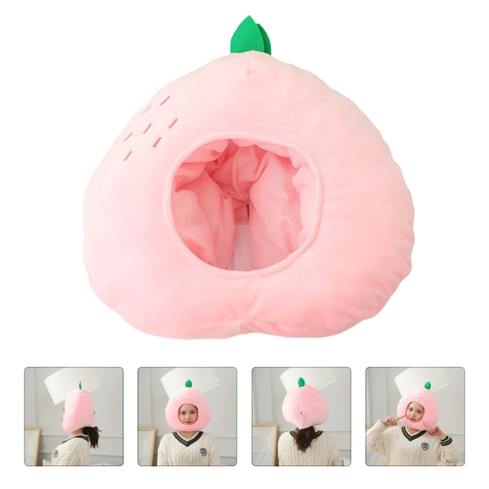 

Cute Plush Hat Pink Peach Hood Cosplay Costume Fruit Cap Funny Plush Headgear Hat