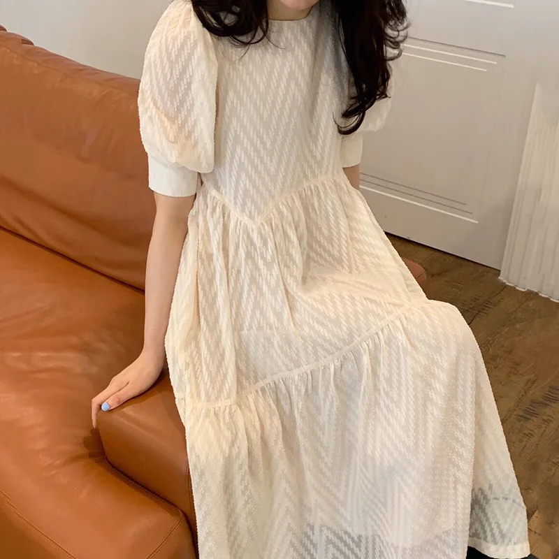 Summer Elegant Puff Sleeve Long Dresses Women Korean Chic O Neck Dress Female Casual Short Sleeve Big Swing Beach Dress Vestidos
Summer Elegant Puff Sleeve Long Dresses Women Korean Chic O Neck Dress Female Casual Short Sleeve Big Swing Beach Dress Vestidos