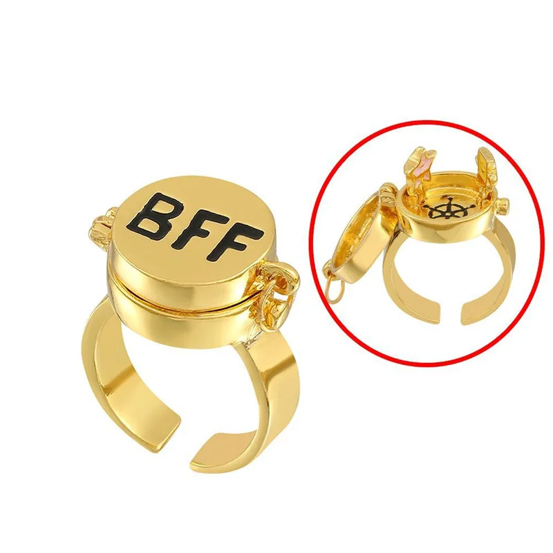 

Best Friend Ring BFF Metal Gold Color Sponged Bobs Anime Finger Cartoon Opening Adjustable Fashion Friendship Jewelry Gifts