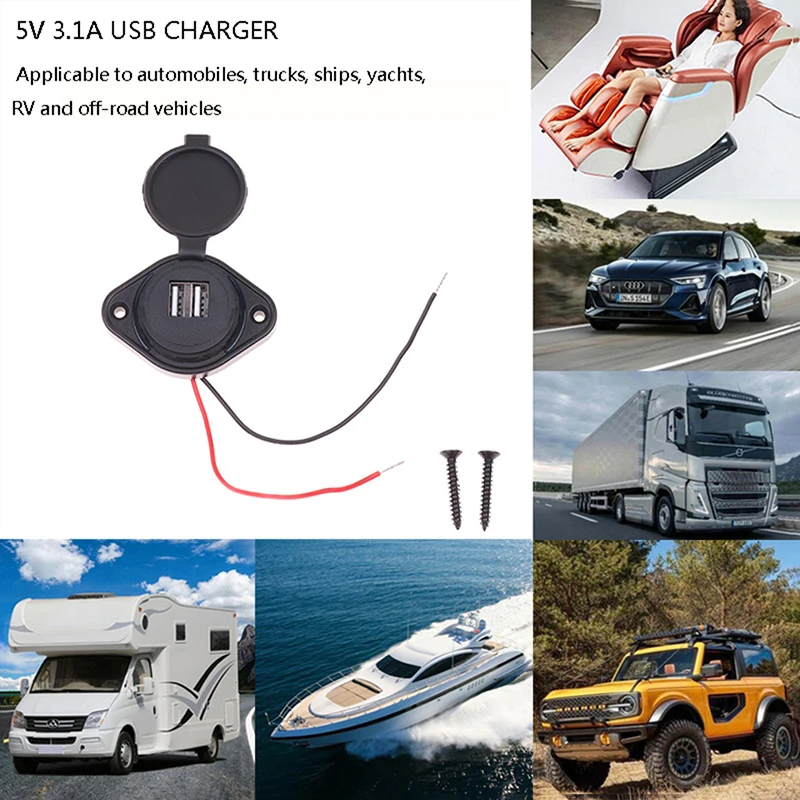 3.1A 12-24V Car Charger Dual Waterproof Adapter Power Socket Outlet Dual USB Port Charger Power Socket Car Electronics
3.1A 12-24V Car Charger Dual Waterproof Adapter Power Socket Outlet Dual USB Port Charger Power Socket Car Electronics