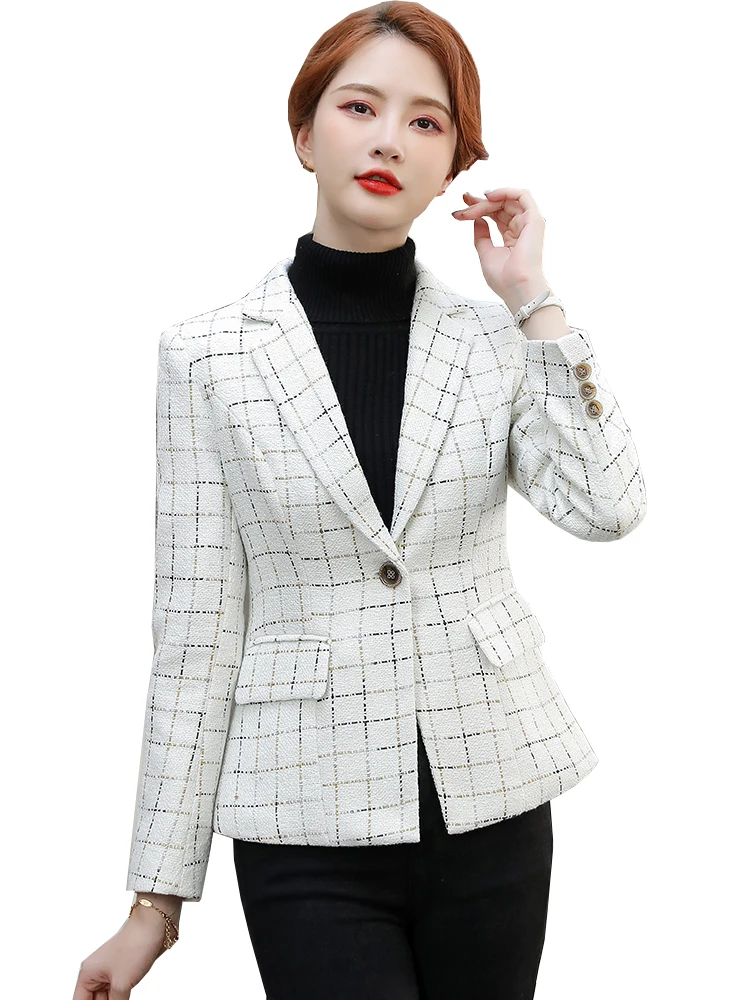 White Black Plaid Women Slim Blazer Ladies Female Long Sleeve Single Button Casual Jacket For Spring Autumn
White Black Plaid Women Slim Blazer Ladies Female Long Sleeve Single Button Casual Jacket For Spring Autumn